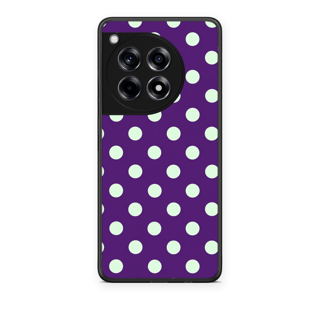 Θήκη OnePlus 12R 5G Mint Polka Dots on Purple από τη Smartfits με σχέδιο στο πίσω μέρος και μαύρο περίβλημα | OnePlus 12R 5G Mint Polka Dots on Purple case with colorful back and black bezels