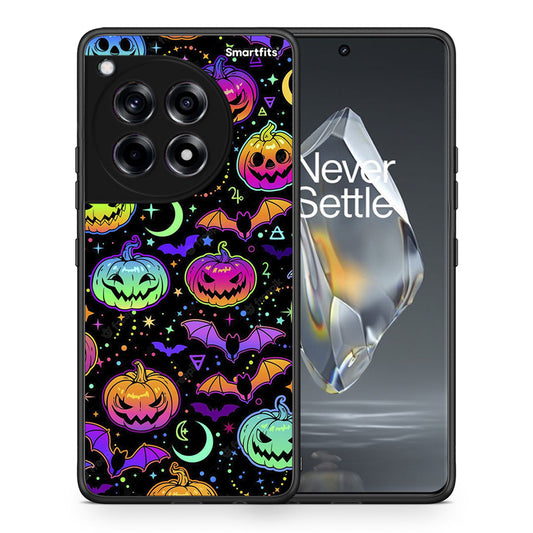 Θήκη OnePlus 12R 5G Neon Halloween από τη Smartfits με σχέδιο στο πίσω μέρος και μαύρο περίβλημα | OnePlus 12R 5G Neon Halloween case with colorful back and black bezels