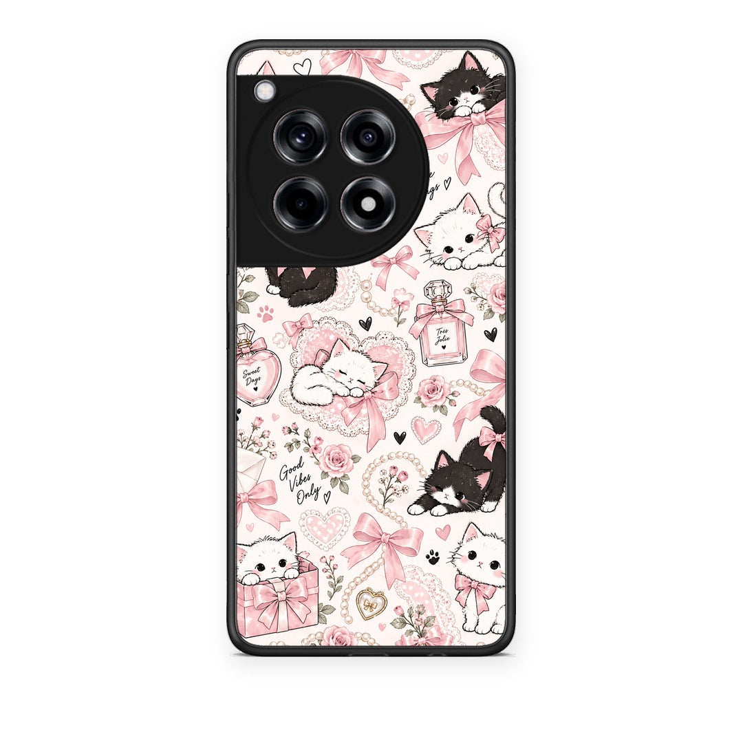 Θήκη OnePlus 12R 5G Pink Bows and Kittens Collage από τη Smartfits με σχέδιο στο πίσω μέρος και μαύρο περίβλημα | OnePlus 12R 5G Pink Bows and Kittens Collage case with colorful back and black bezels