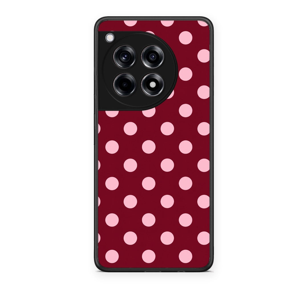Θήκη OnePlus 12R 5G Pink Polka Dots on Burgundy από τη Smartfits με σχέδιο στο πίσω μέρος και μαύρο περίβλημα | OnePlus 12R 5G Pink Polka Dots on Burgundy case with colorful back and black bezels