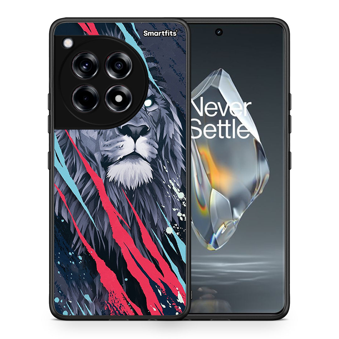 Θήκη OnePlus 12R 5G Lion Designer PopArt από τη Smartfits με σχέδιο στο πίσω μέρος και μαύρο περίβλημα | OnePlus 12R 5G Lion Designer PopArt case with colorful back and black bezels