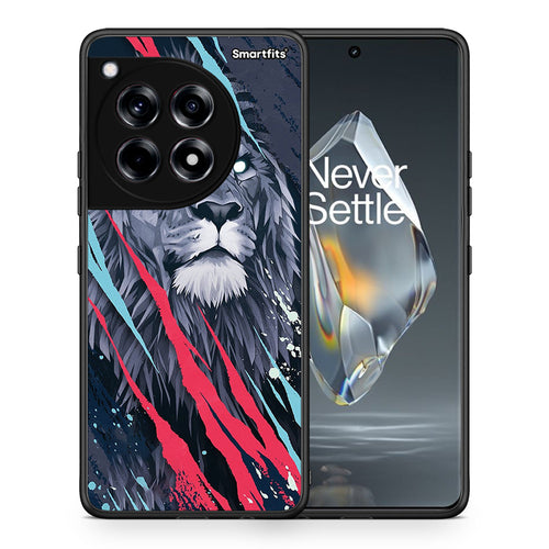 Θήκη OnePlus 12R 5G Lion Designer PopArt από τη Smartfits με σχέδιο στο πίσω μέρος και μαύρο περίβλημα | OnePlus 12R 5G Lion Designer PopArt case with colorful back and black bezels