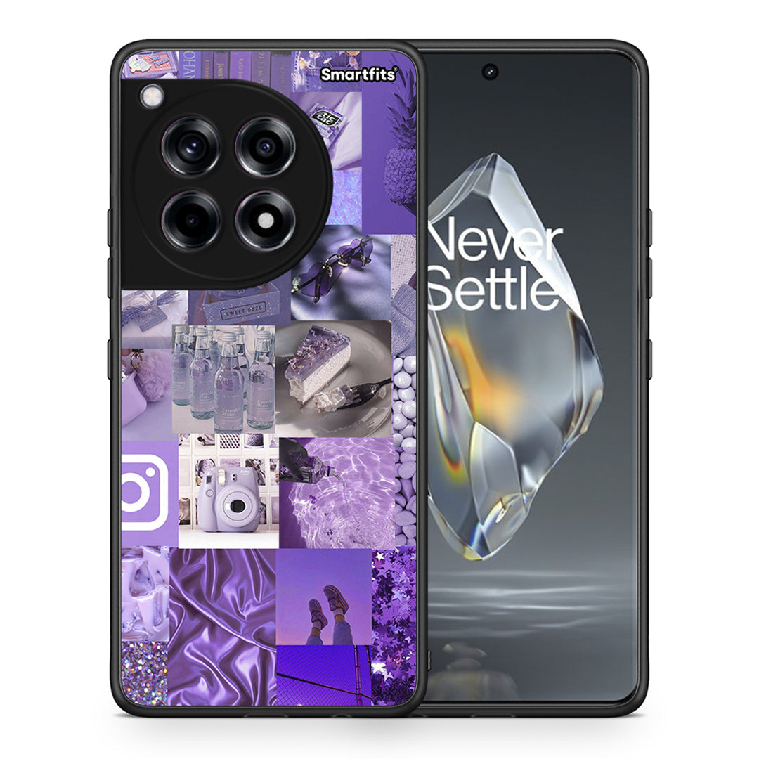 Θήκη OnePlus 12R 5G Purple Aesthetic Collage από τη Smartfits με σχέδιο στο πίσω μέρος και μαύρο περίβλημα | OnePlus 12R 5G Purple Aesthetic Collage case with colorful back and black bezels