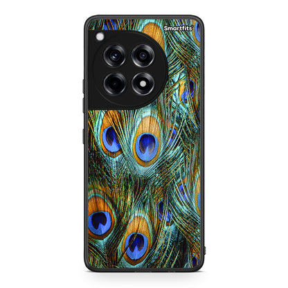 OnePlus 12R 5G Real Peacock Feathers θήκη από τη Smartfits με σχέδιο στο πίσω μέρος και μαύρο περίβλημα | Smartphone case with colorful back and black bezels by Smartfits