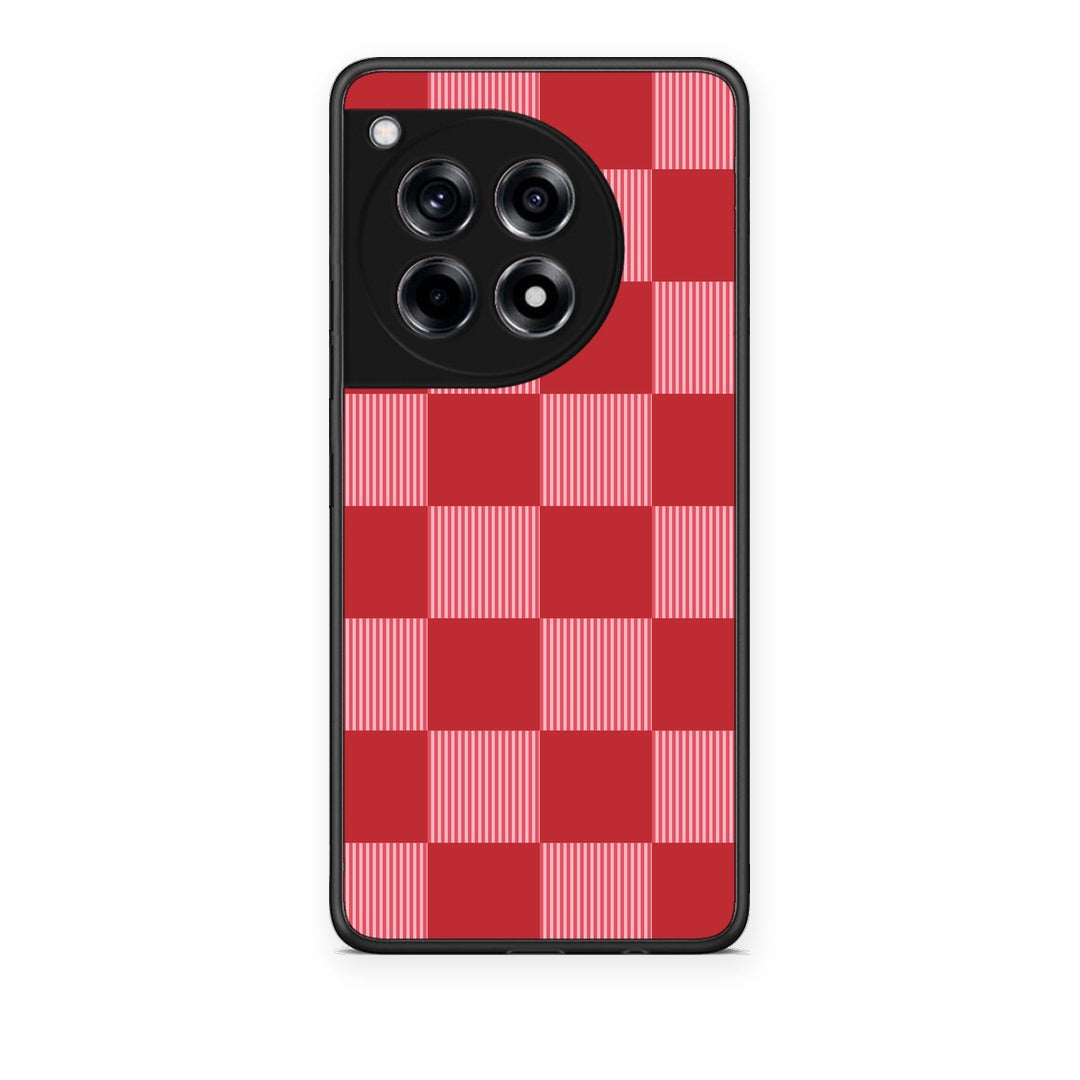 Θήκη OnePlus 12R 5G Red and Pink Striped Checks από τη Smartfits με σχέδιο στο πίσω μέρος και μαύρο περίβλημα | OnePlus 12R 5G Red and Pink Striped Checks case with colorful back and black bezels