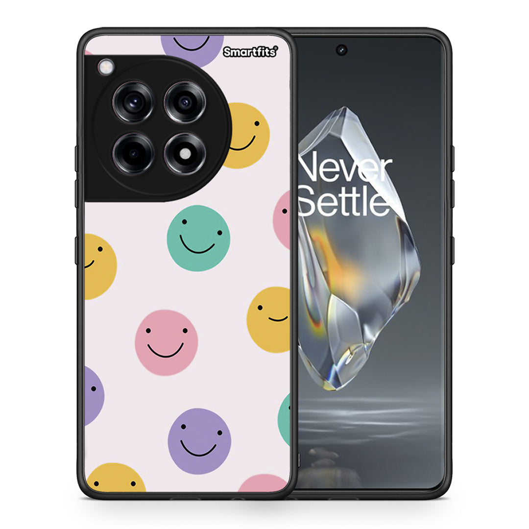 Θήκη OnePlus 12R 5G Smiley Faces από τη Smartfits με σχέδιο στο πίσω μέρος και μαύρο περίβλημα | OnePlus 12R 5G Smiley Faces case with colorful back and black bezels