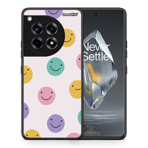 Θήκη OnePlus 12R 5G Smiley Faces από τη Smartfits με σχέδιο στο πίσω μέρος και μαύρο περίβλημα | OnePlus 12R 5G Smiley Faces case with colorful back and black bezels