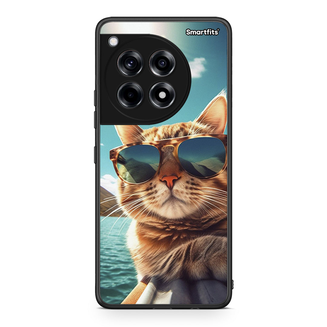 OnePlus 12R 5G Summer Cat θήκη από τη Smartfits με σχέδιο στο πίσω μέρος και μαύρο περίβλημα | Smartphone case with colorful back and black bezels by Smartfits