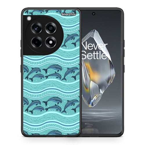 Θήκη OnePlus 12R 5G Swimming Dolphins από τη Smartfits με σχέδιο στο πίσω μέρος και μαύρο περίβλημα | OnePlus 12R 5G Swimming Dolphins case with colorful back and black bezels