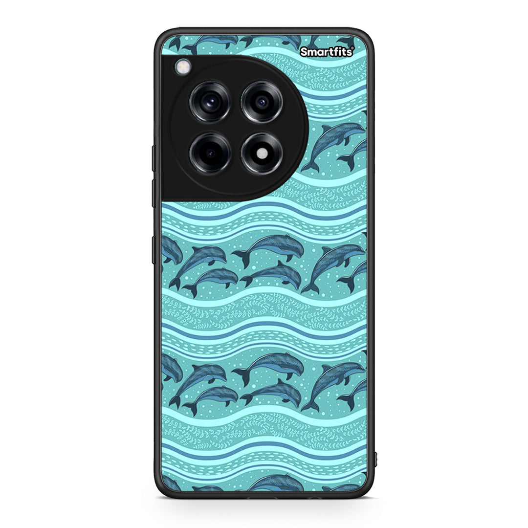 OnePlus 12R 5G Swimming Dolphins θήκη από τη Smartfits με σχέδιο στο πίσω μέρος και μαύρο περίβλημα | Smartphone case with colorful back and black bezels by Smartfits