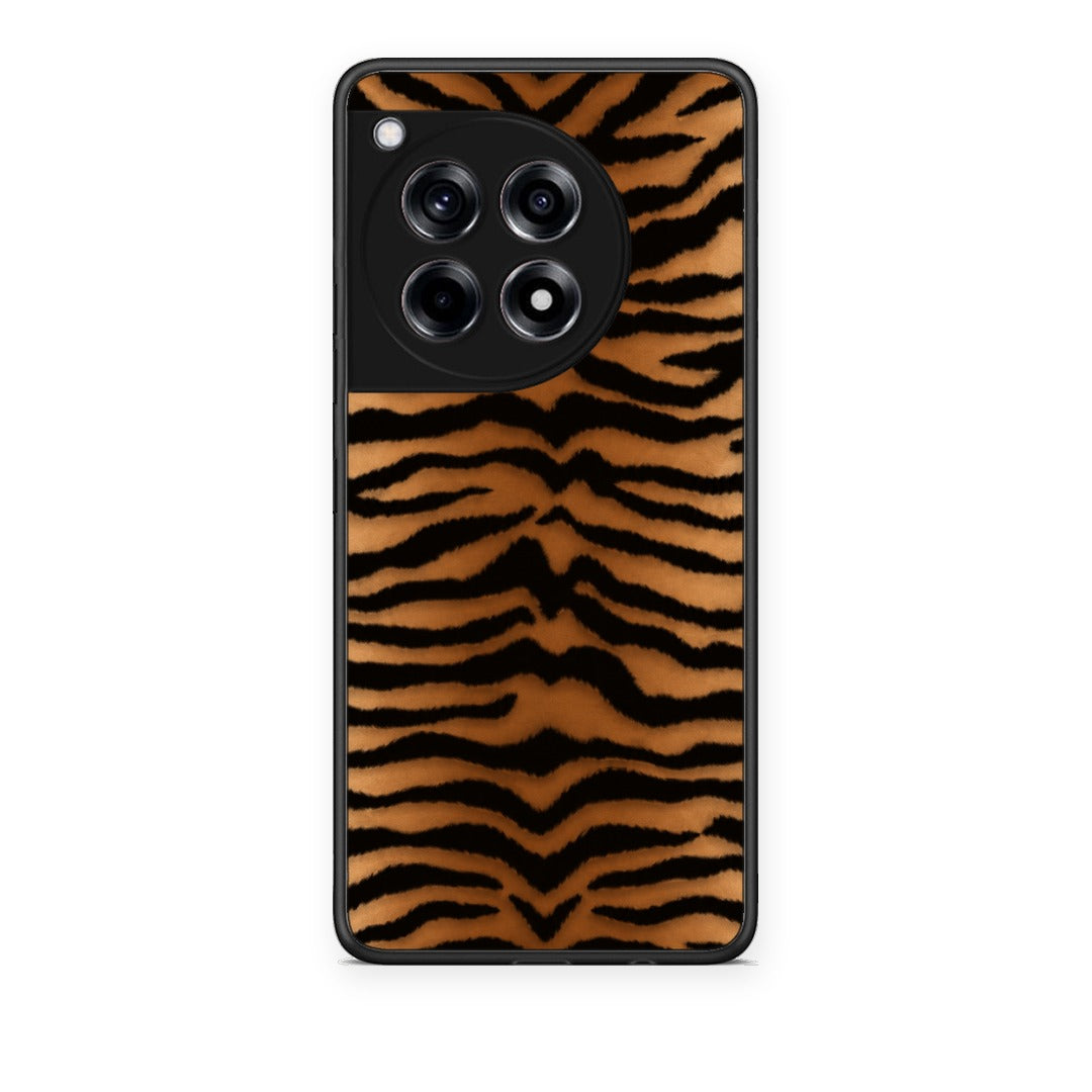 Θήκη OnePlus 12R 5G Tiger Print Orange and Black από τη Smartfits με σχέδιο στο πίσω μέρος και μαύρο περίβλημα | OnePlus 12R 5G Tiger Print Orange and Black case with colorful back and black bezels