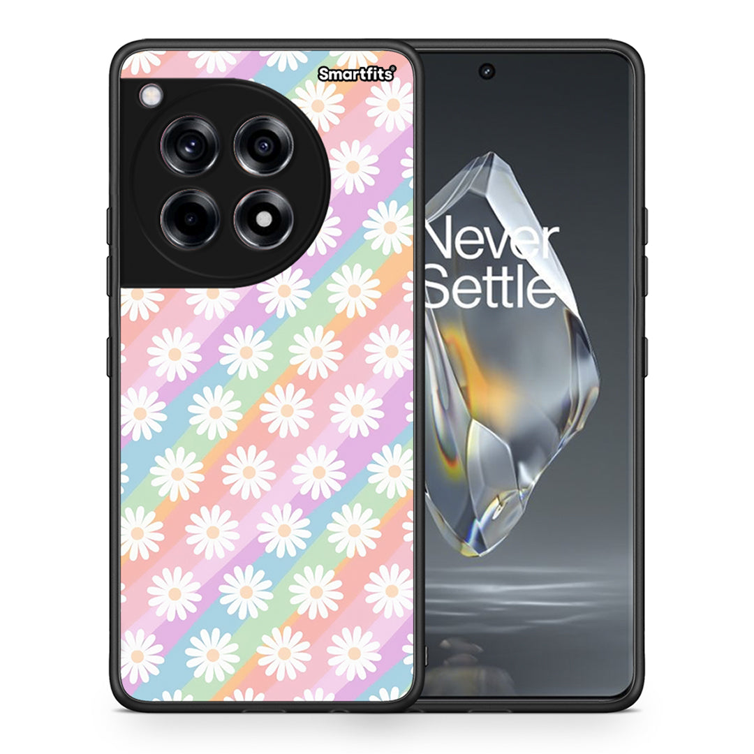 Θήκη OnePlus 12R 5G White Daisies από τη Smartfits με σχέδιο στο πίσω μέρος και μαύρο περίβλημα | OnePlus 12R 5G White Daisies case with colorful back and black bezels