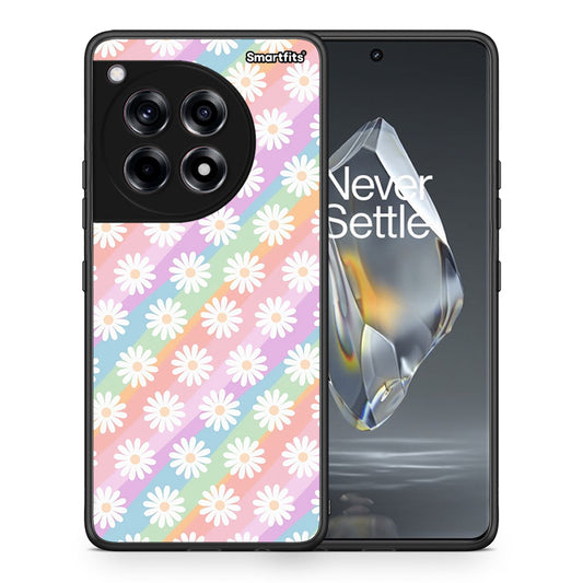 Θήκη OnePlus 12R 5G White Daisies από τη Smartfits με σχέδιο στο πίσω μέρος και μαύρο περίβλημα | OnePlus 12R 5G White Daisies case with colorful back and black bezels