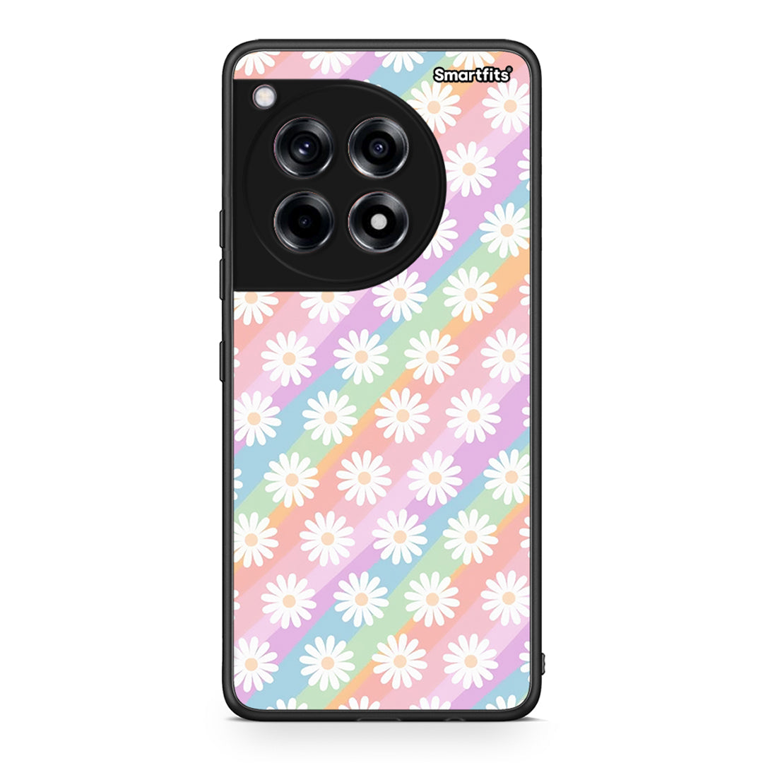 OnePlus 12R 5G White Daisies θήκη από τη Smartfits με σχέδιο στο πίσω μέρος και μαύρο περίβλημα | Smartphone case with colorful back and black bezels by Smartfits