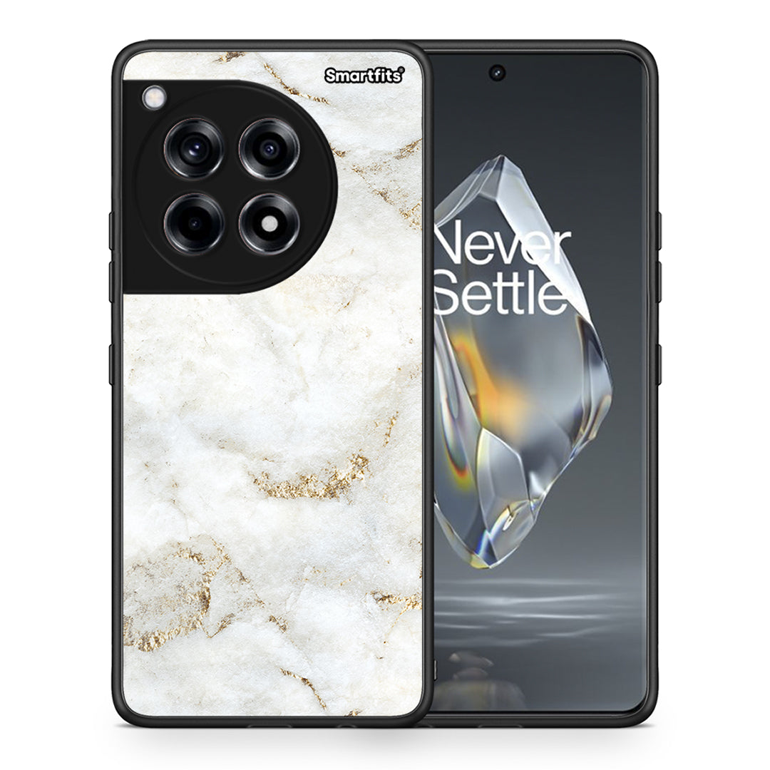 Θήκη OnePlus 12R 5G White Gold Marble από τη Smartfits με σχέδιο στο πίσω μέρος και μαύρο περίβλημα | OnePlus 12R 5G White Gold Marble case with colorful back and black bezels
