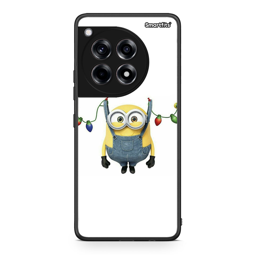 OnePlus 12R 5G Xmas Minion Lights θήκη από τη Smartfits με σχέδιο στο πίσω μέρος και μαύρο περίβλημα | Smartphone case with colorful back and black bezels by Smartfits