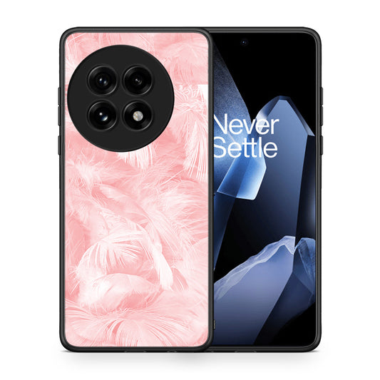 Θήκη OnePlus 13 Pink Feather Boho από τη Smartfits με σχέδιο στο πίσω μέρος και μαύρο περίβλημα | OnePlus 13 Pink Feather Boho case with colorful back and black bezels