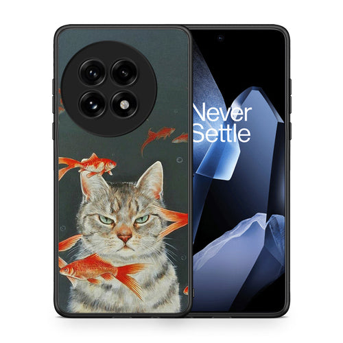 Θήκη OnePlus 13 Cat Goldfish από τη Smartfits με σχέδιο στο πίσω μέρος και μαύρο περίβλημα | OnePlus 13 Cat Goldfish case with colorful back and black bezels