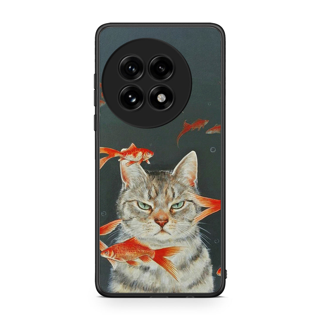 OnePlus 13 Cat Goldfish θήκη από τη Smartfits με σχέδιο στο πίσω μέρος και μαύρο περίβλημα | Smartphone case with colorful back and black bezels by Smartfits