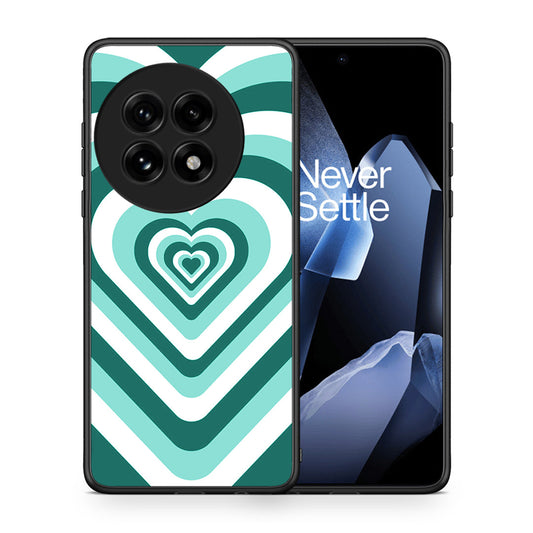 Θήκη OnePlus 13 Green Hearts από τη Smartfits με σχέδιο στο πίσω μέρος και μαύρο περίβλημα | OnePlus 13 Green Hearts case with colorful back and black bezels
