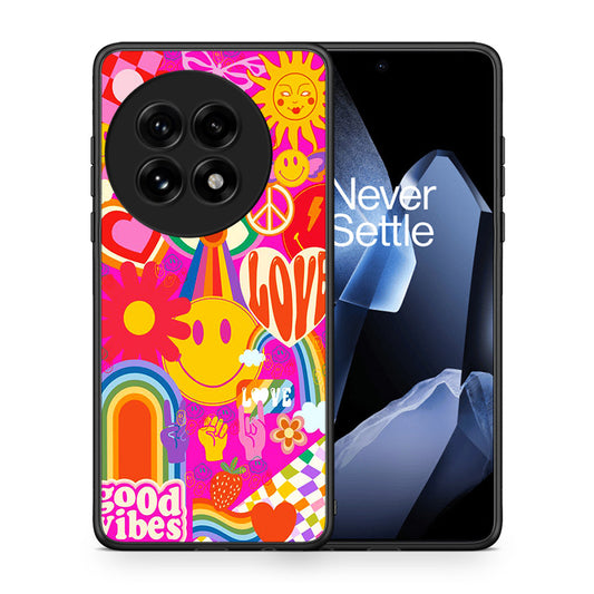 Θήκη OnePlus 13 Hippie Love από τη Smartfits με σχέδιο στο πίσω μέρος και μαύρο περίβλημα | OnePlus 13 Hippie Love case with colorful back and black bezels
