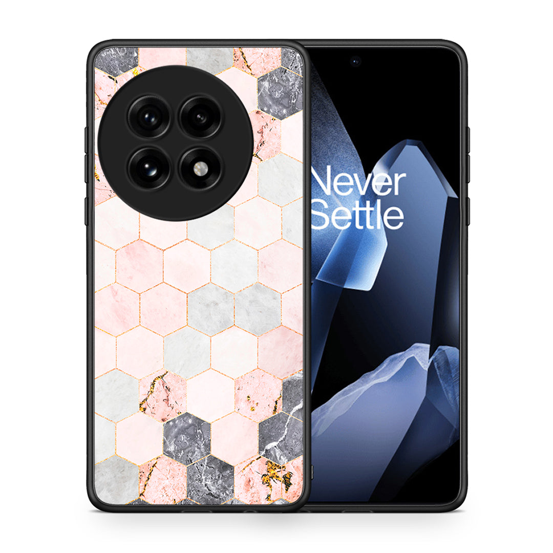 Θήκη OnePlus 13 Hexagon Pink Marble από τη Smartfits με σχέδιο στο πίσω μέρος και μαύρο περίβλημα | OnePlus 13 Hexagon Pink Marble case with colorful back and black bezels