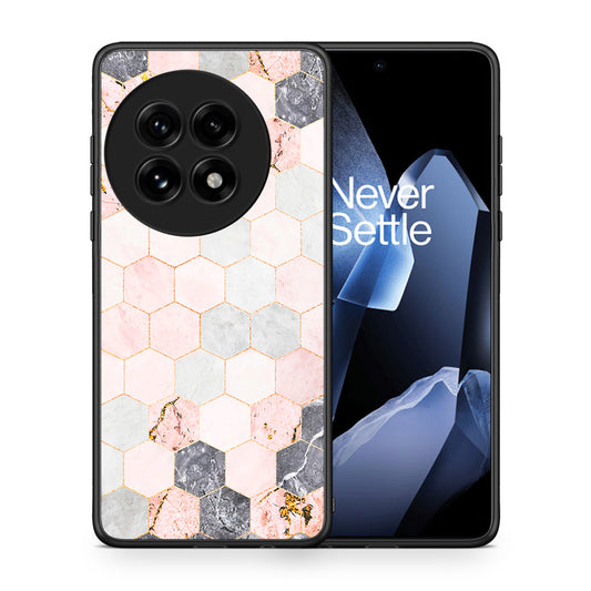 Θήκη OnePlus 13 Hexagon Pink Marble από τη Smartfits με σχέδιο στο πίσω μέρος και μαύρο περίβλημα | OnePlus 13 Hexagon Pink Marble case with colorful back and black bezels