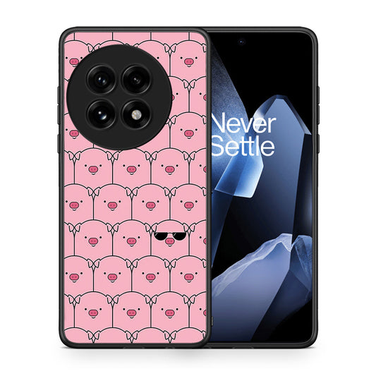 Θήκη OnePlus 13 Pig Glasses από τη Smartfits με σχέδιο στο πίσω μέρος και μαύρο περίβλημα | OnePlus 13 Pig Glasses case with colorful back and black bezels