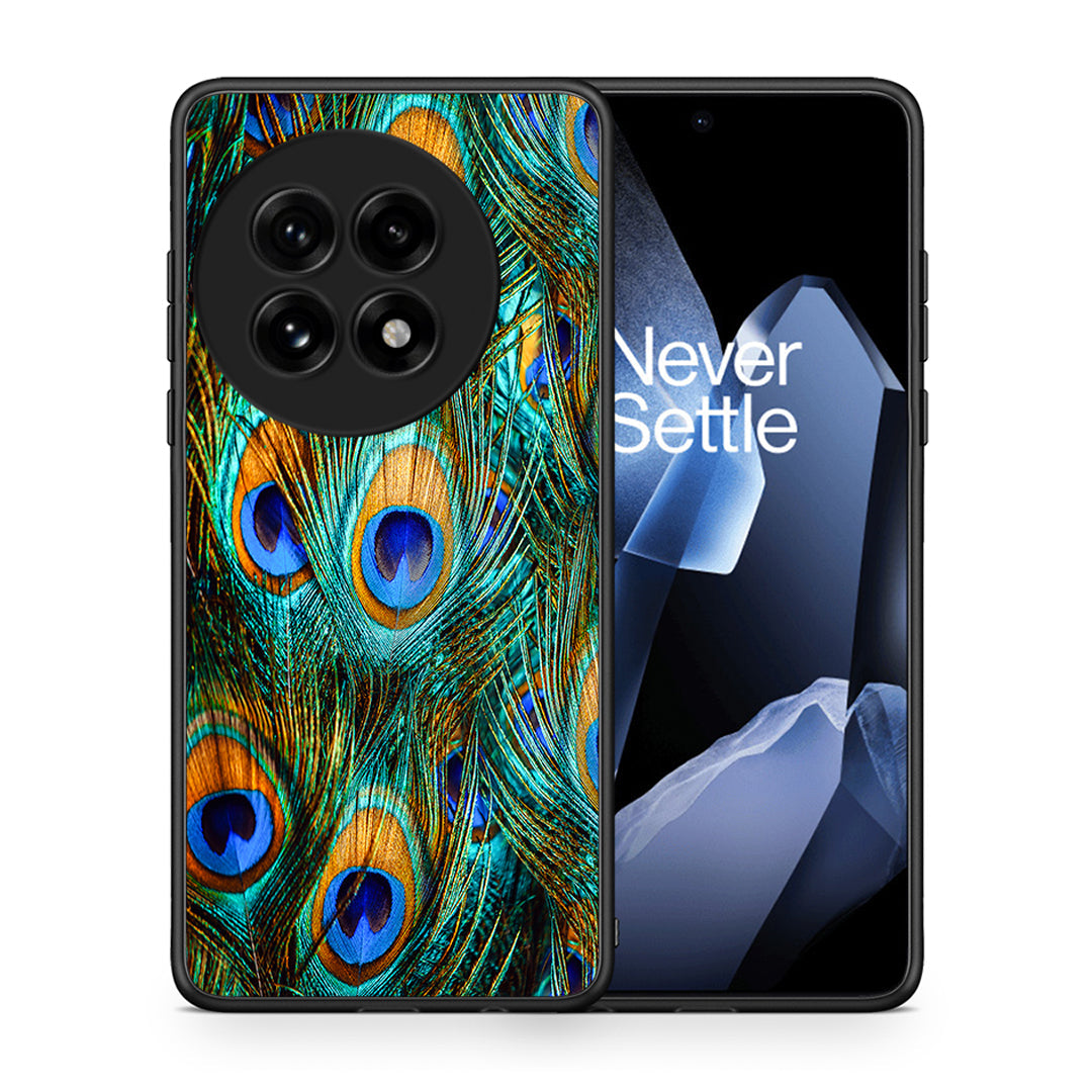 Θήκη OnePlus 13 Real Peacock Feathers από τη Smartfits με σχέδιο στο πίσω μέρος και μαύρο περίβλημα | OnePlus 13 Real Peacock Feathers case with colorful back and black bezels