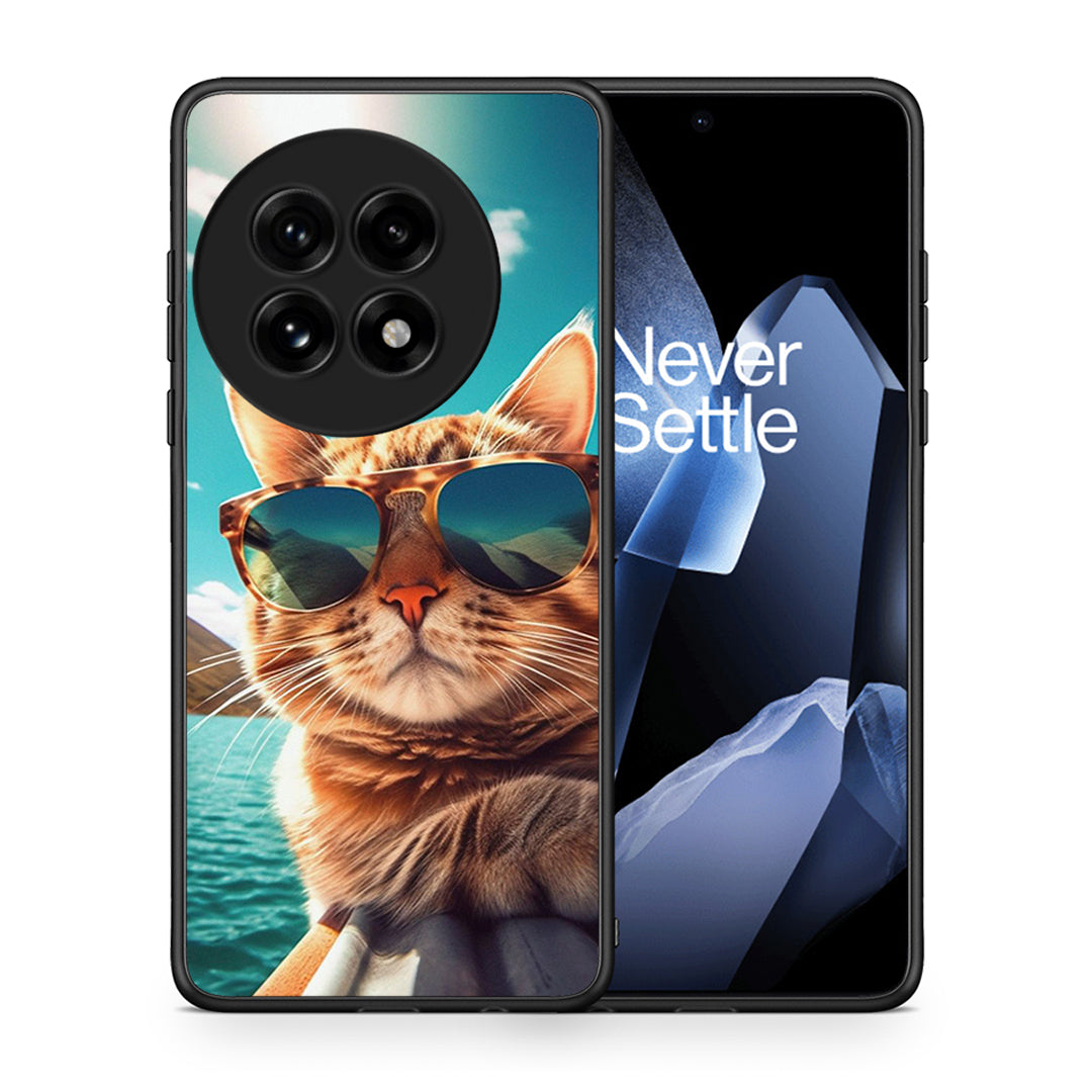 Θήκη OnePlus 13 Summer Cat από τη Smartfits με σχέδιο στο πίσω μέρος και μαύρο περίβλημα | OnePlus 13 Summer Cat case with colorful back and black bezels