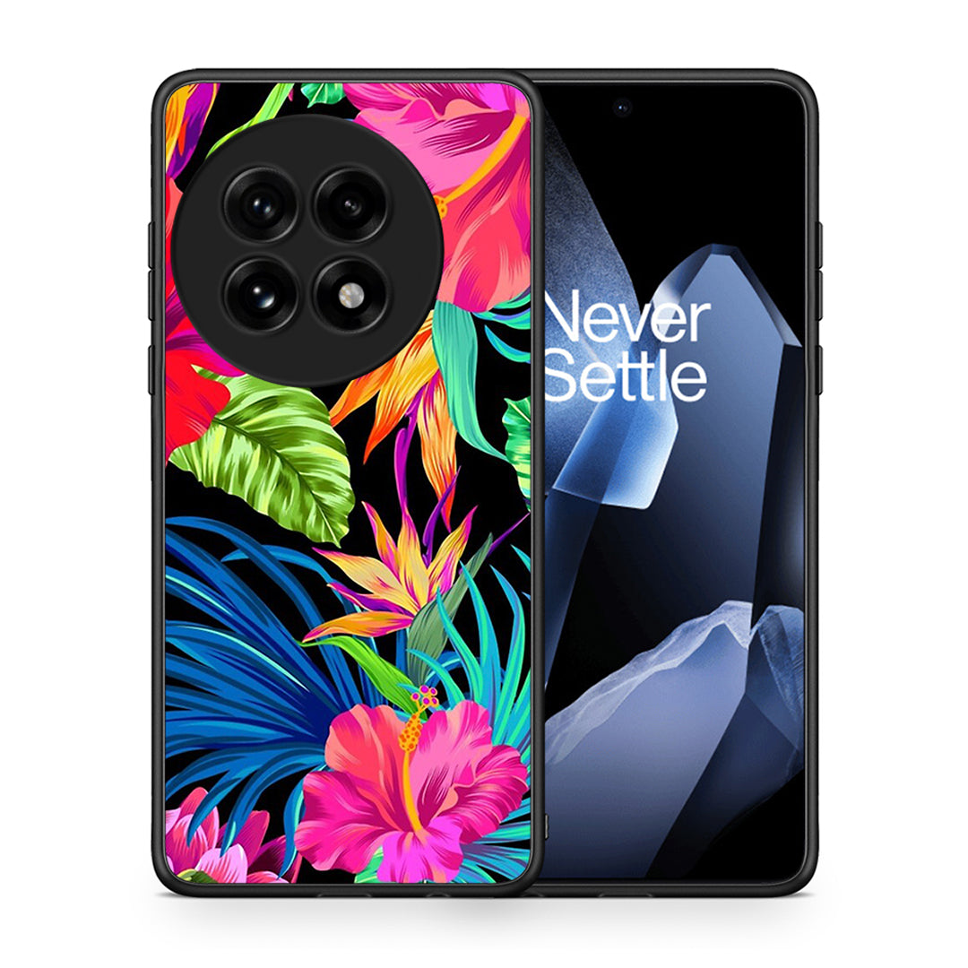 Θήκη OnePlus 13 Tropical Flowers από τη Smartfits με σχέδιο στο πίσω μέρος και μαύρο περίβλημα | OnePlus 13 Tropical Flowers case with colorful back and black bezels