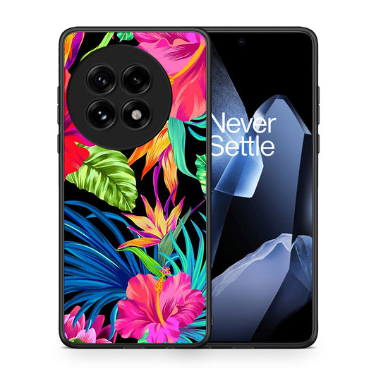 Θήκη OnePlus 13 Tropical Flowers από τη Smartfits με σχέδιο στο πίσω μέρος και μαύρο περίβλημα | OnePlus 13 Tropical Flowers case with colorful back and black bezels