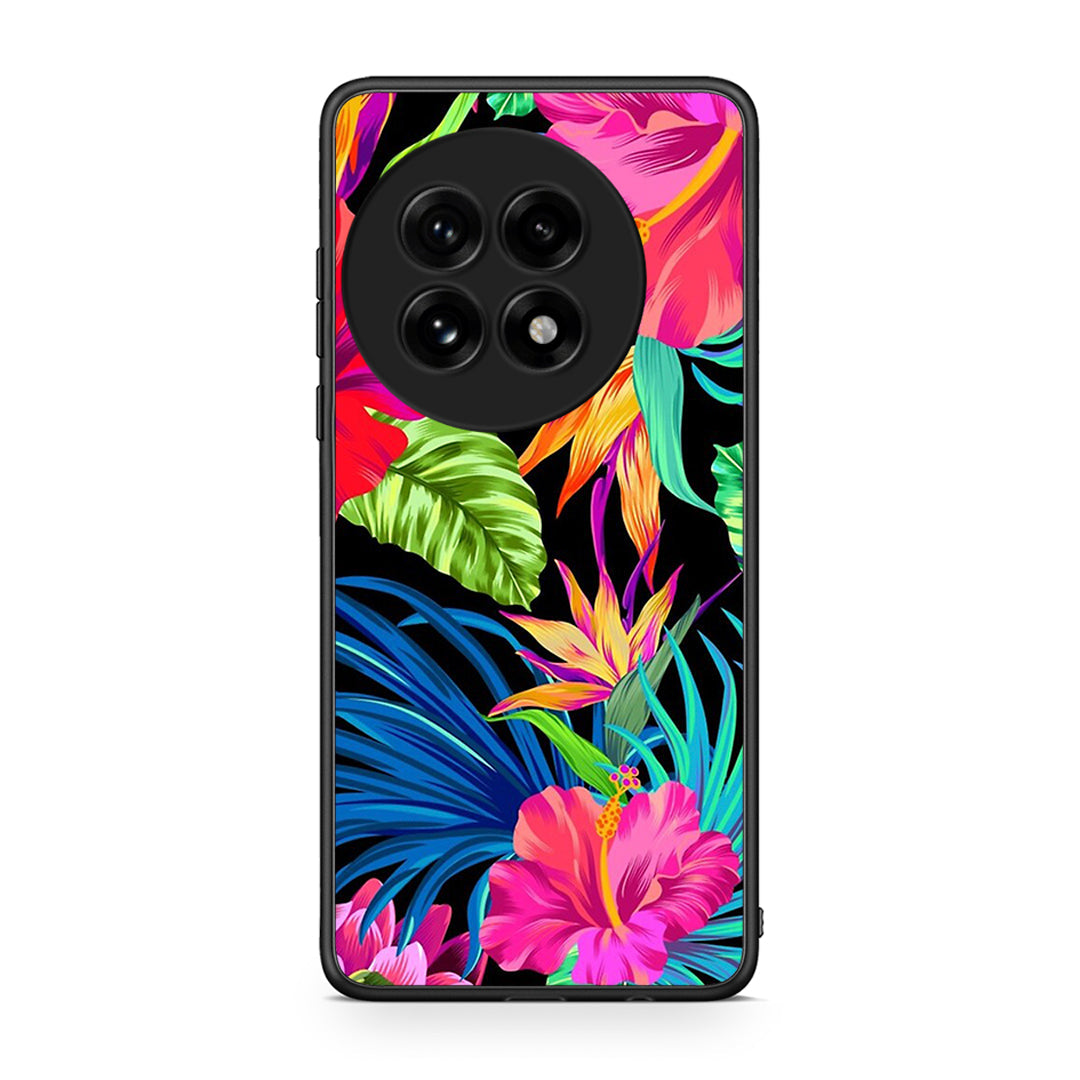 OnePlus 13 Tropical Flowers θήκη από τη Smartfits με σχέδιο στο πίσω μέρος και μαύρο περίβλημα | Smartphone case with colorful back and black bezels by Smartfits