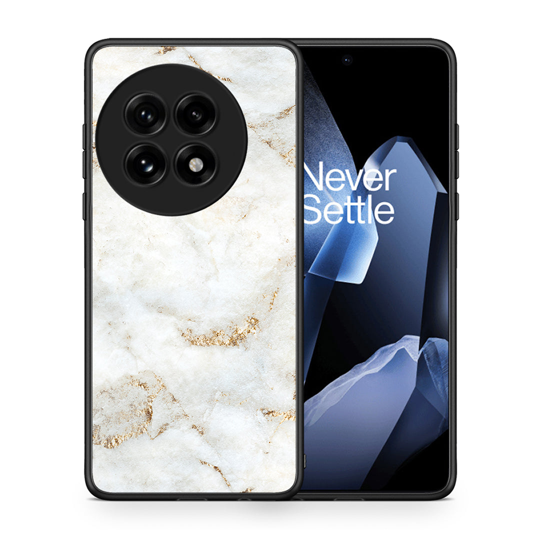Θήκη OnePlus 13 White Gold Marble από τη Smartfits με σχέδιο στο πίσω μέρος και μαύρο περίβλημα | OnePlus 13 White Gold Marble case with colorful back and black bezels