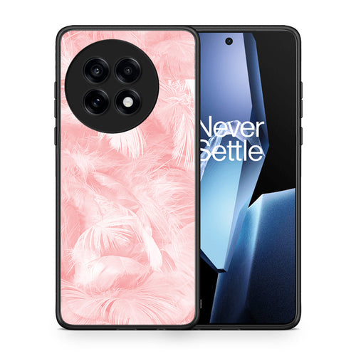 Θήκη OnePlus 13R Pink Feather Boho από τη Smartfits με σχέδιο στο πίσω μέρος και μαύρο περίβλημα | OnePlus 13R Pink Feather Boho case with colorful back and black bezels