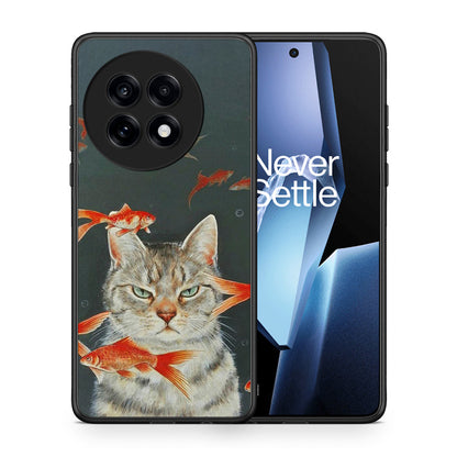 Θήκη OnePlus 13R Cat Goldfish από τη Smartfits με σχέδιο στο πίσω μέρος και μαύρο περίβλημα | OnePlus 13R Cat Goldfish case with colorful back and black bezels