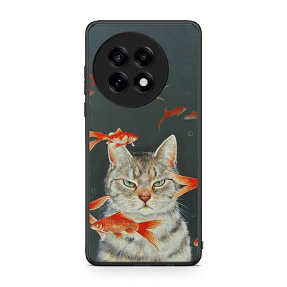 OnePlus 13R Cat Goldfish θήκη από τη Smartfits με σχέδιο στο πίσω μέρος και μαύρο περίβλημα | Smartphone case with colorful back and black bezels by Smartfits
