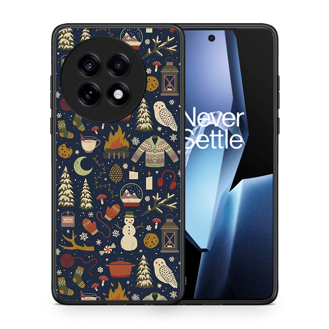 Θήκη OnePlus 13R Christmas Elements από τη Smartfits με σχέδιο στο πίσω μέρος και μαύρο περίβλημα | OnePlus 13R Christmas Elements case with colorful back and black bezels