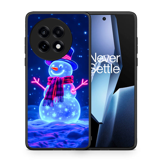 Θήκη OnePlus 13R Christmas Neon Snowman από τη Smartfits με σχέδιο στο πίσω μέρος και μαύρο περίβλημα | OnePlus 13R Christmas Neon Snowman case with colorful back and black bezels