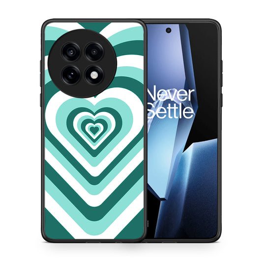 Θήκη OnePlus 13R Green Hearts από τη Smartfits με σχέδιο στο πίσω μέρος και μαύρο περίβλημα | OnePlus 13R Green Hearts case with colorful back and black bezels