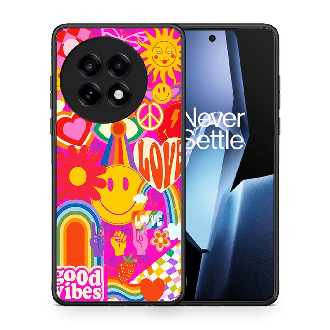 Θήκη OnePlus 13R Hippie Love από τη Smartfits με σχέδιο στο πίσω μέρος και μαύρο περίβλημα | OnePlus 13R Hippie Love case with colorful back and black bezels