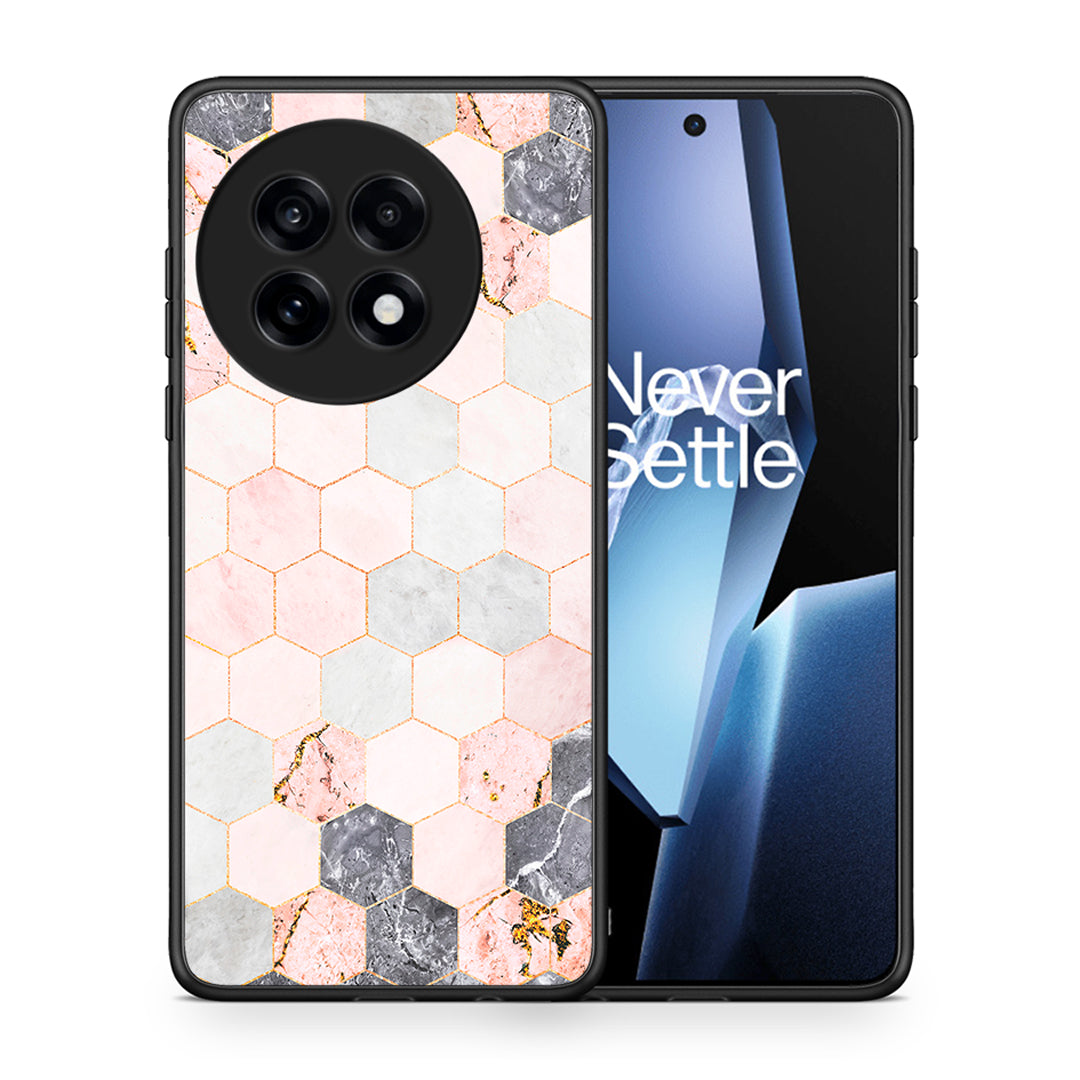 Θήκη OnePlus 13R Hexagon Pink Marble από τη Smartfits με σχέδιο στο πίσω μέρος και μαύρο περίβλημα | OnePlus 13R Hexagon Pink Marble case with colorful back and black bezels