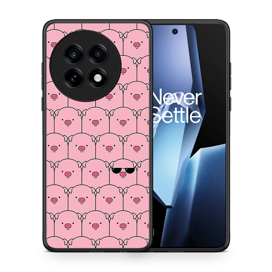 Θήκη OnePlus 13R Pig Glasses από τη Smartfits με σχέδιο στο πίσω μέρος και μαύρο περίβλημα | OnePlus 13R Pig Glasses case with colorful back and black bezels