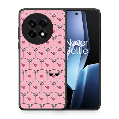 Θήκη OnePlus 13R Pig Glasses από τη Smartfits με σχέδιο στο πίσω μέρος και μαύρο περίβλημα | OnePlus 13R Pig Glasses case with colorful back and black bezels