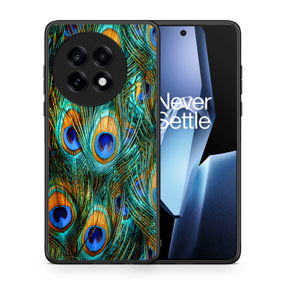 Θήκη OnePlus 13R Real Peacock Feathers από τη Smartfits με σχέδιο στο πίσω μέρος και μαύρο περίβλημα | OnePlus 13R Real Peacock Feathers case with colorful back and black bezels