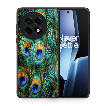 Θήκη OnePlus 13R Real Peacock Feathers από τη Smartfits με σχέδιο στο πίσω μέρος και μαύρο περίβλημα | OnePlus 13R Real Peacock Feathers case with colorful back and black bezels