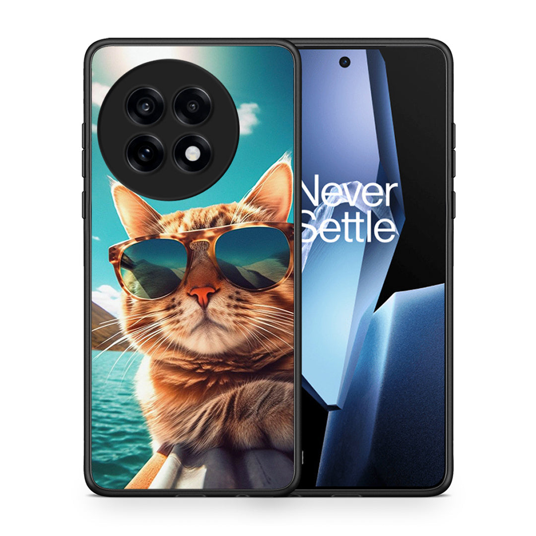 Θήκη OnePlus 13R Summer Cat από τη Smartfits με σχέδιο στο πίσω μέρος και μαύρο περίβλημα | OnePlus 13R Summer Cat case with colorful back and black bezels