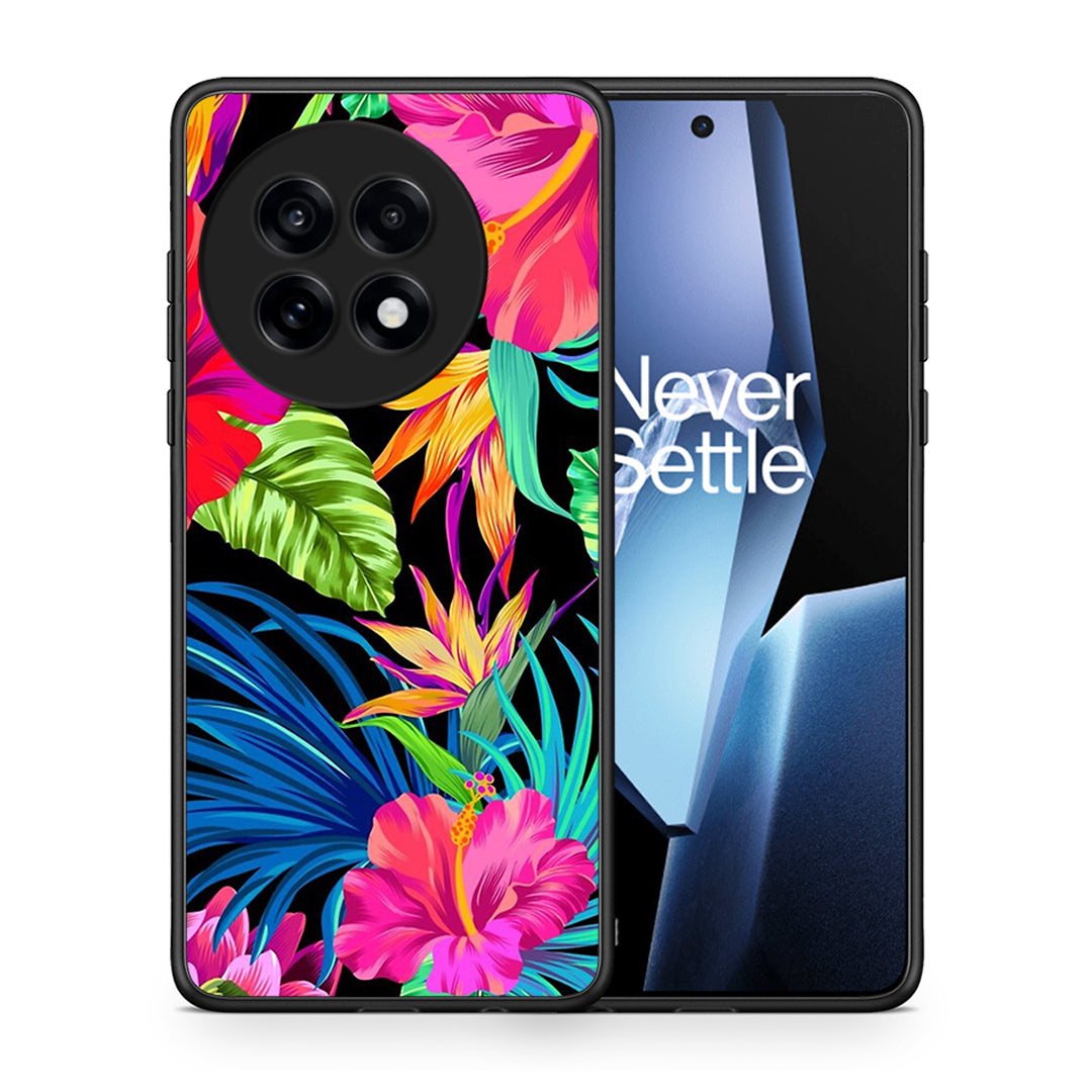 Θήκη OnePlus 13R Tropical Flowers από τη Smartfits με σχέδιο στο πίσω μέρος και μαύρο περίβλημα | OnePlus 13R Tropical Flowers case with colorful back and black bezels
