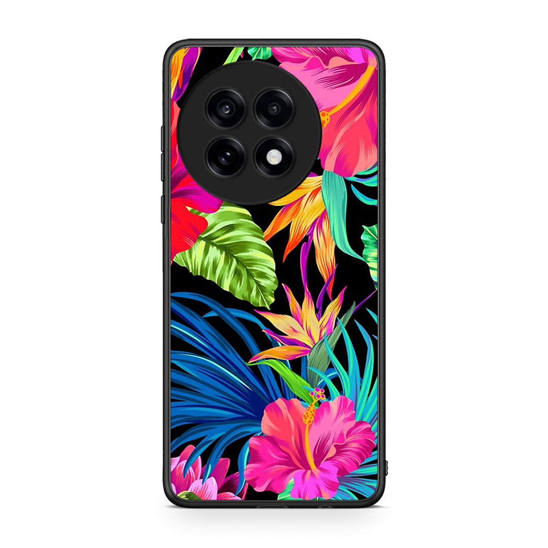 OnePlus 13R Tropical Flowers θήκη από τη Smartfits με σχέδιο στο πίσω μέρος και μαύρο περίβλημα | Smartphone case with colorful back and black bezels by Smartfits