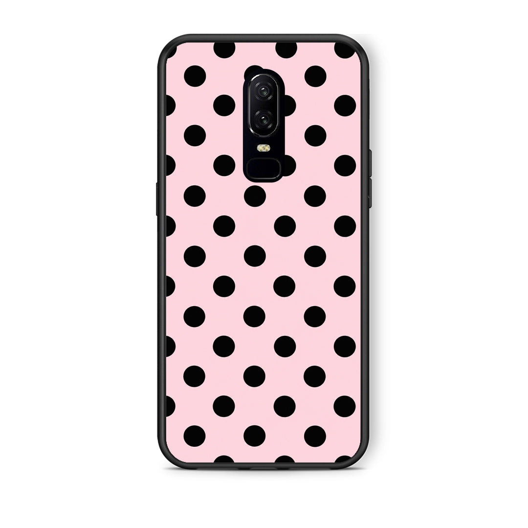 Θήκη OnePlus 6 Black Polka Dots on Pink από τη Smartfits με σχέδιο στο πίσω μέρος και μαύρο περίβλημα | OnePlus 6 Black Polka Dots on Pink case with colorful back and black bezels